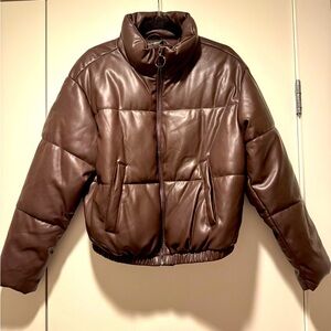 Aqua leather puffer